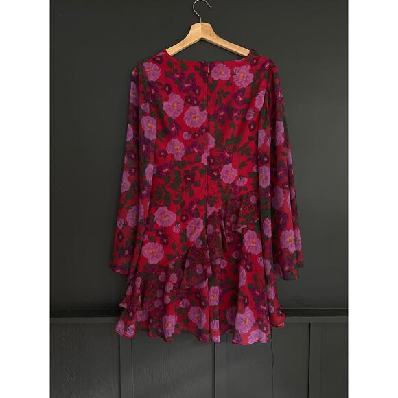 Keepsake The Label Waves Flare Sleeve Ruffle Dress Pomegranate Floral Size Small - Picture 8 of 14